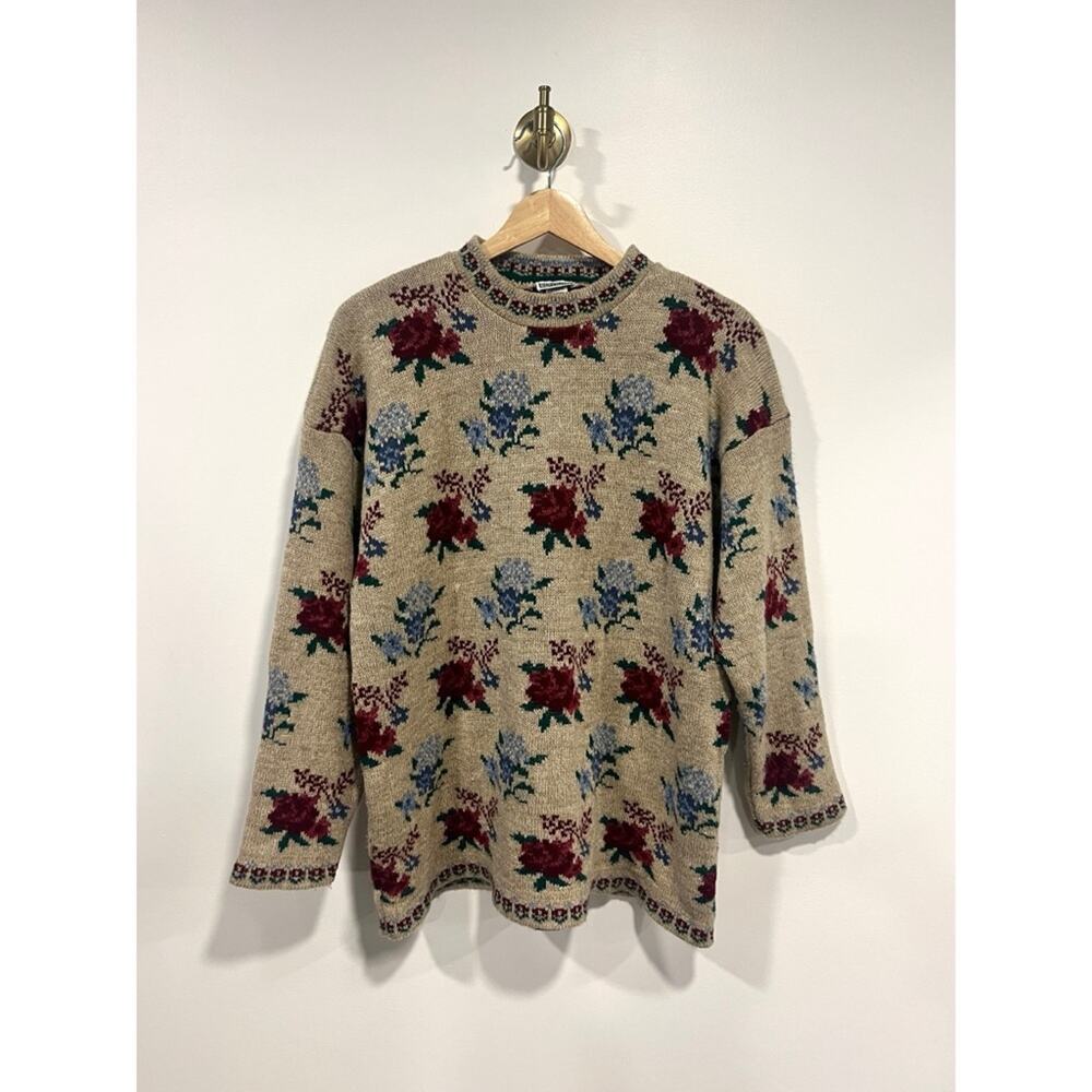 VTG Basic Editions Retro Floral Mock Neck Knit Sweater